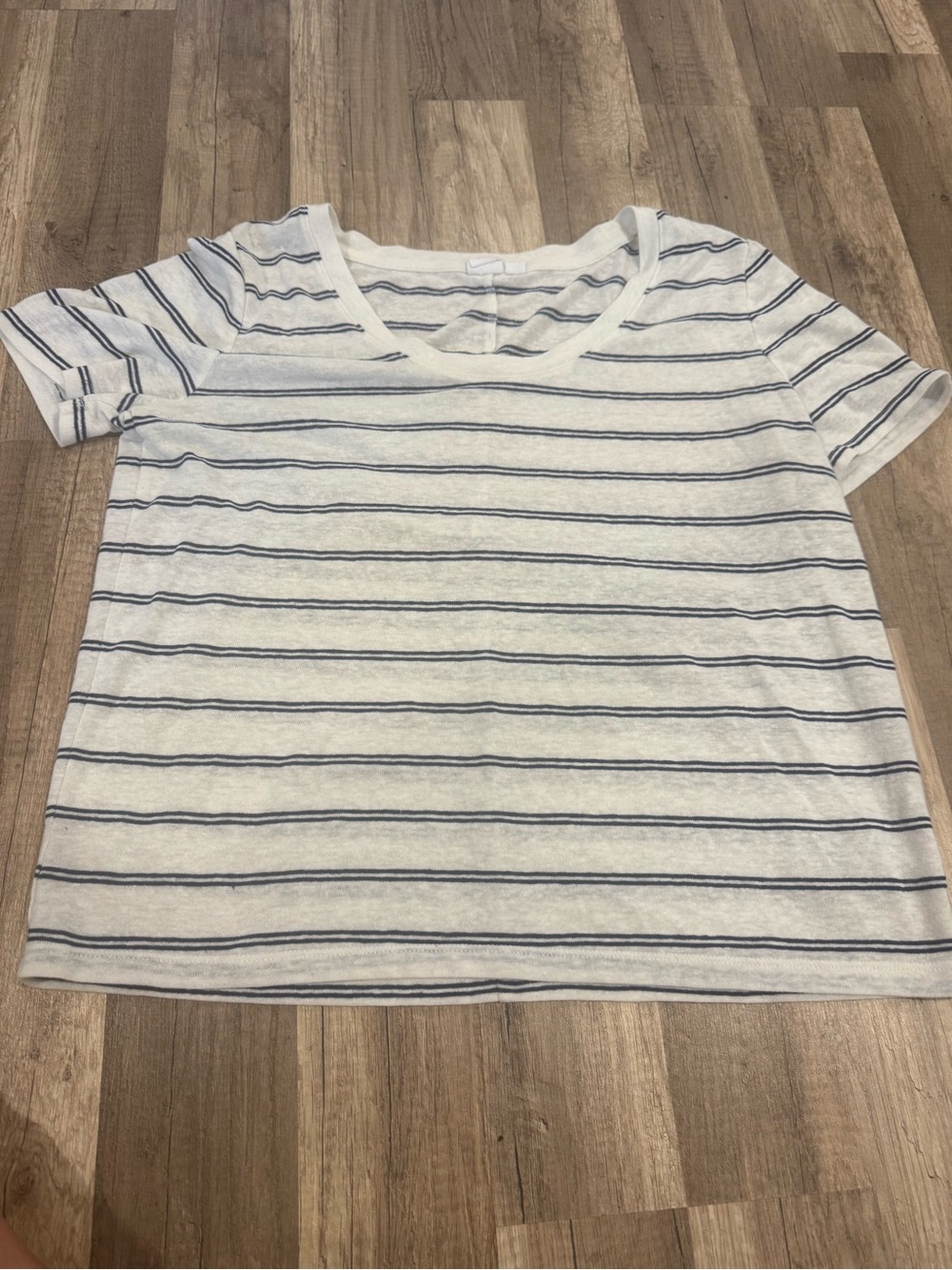 Women's White & Navy Striped Short Sleeve Tee
